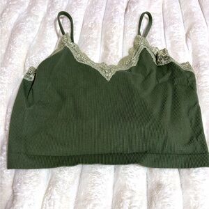 Green laced cropped tank top